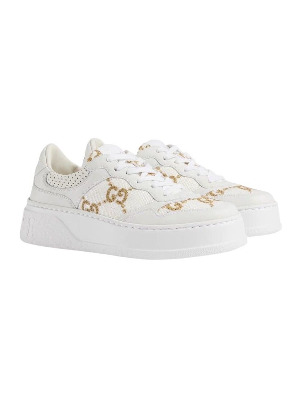Gucci Women’s Chunky B GG Embossed Leather Lace Up Sneakers White Gold EU36.5 67